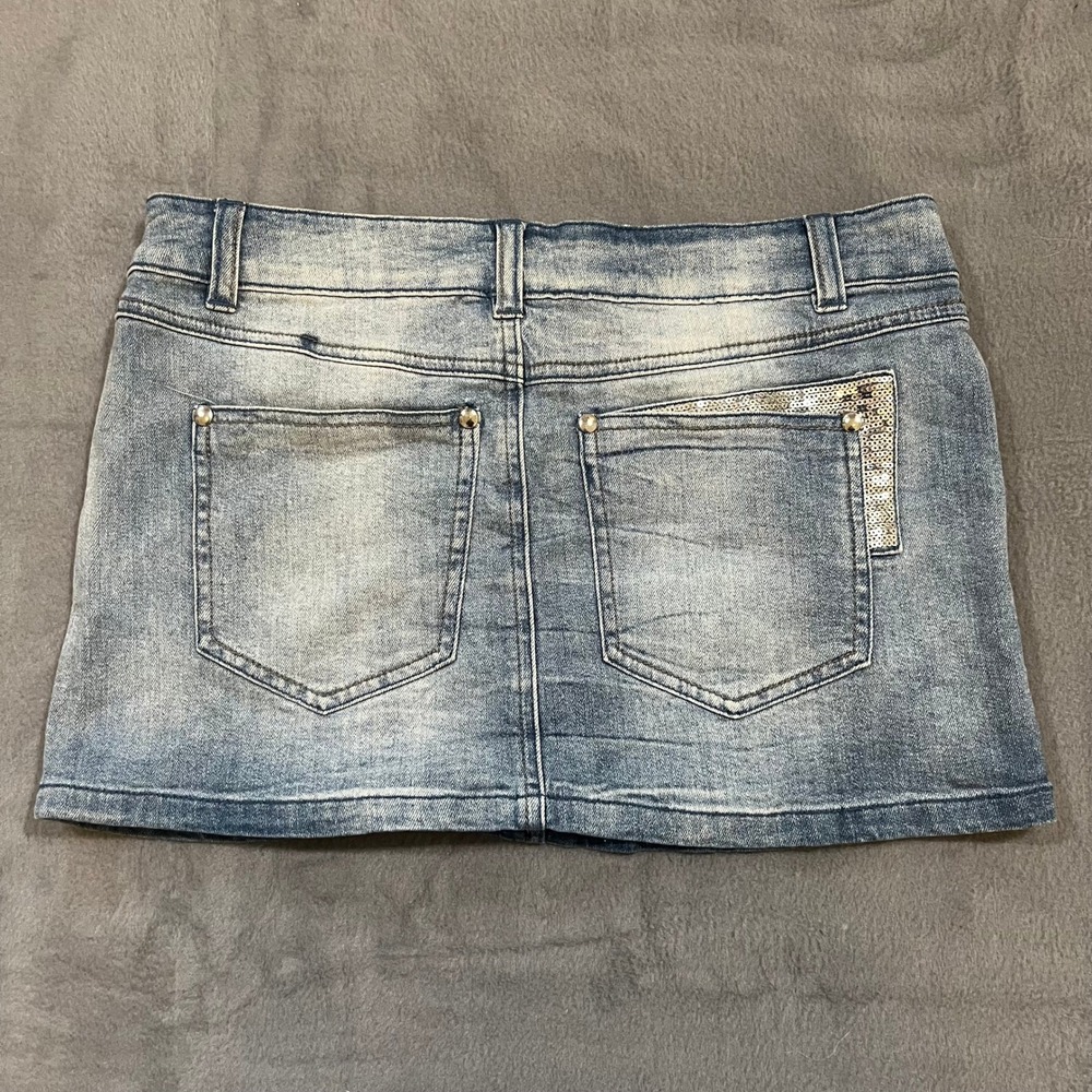Calzedonia Cobet Denim Mini Skirt‎ Size 30 Blue Wash Sequin Pocket Detail Womens